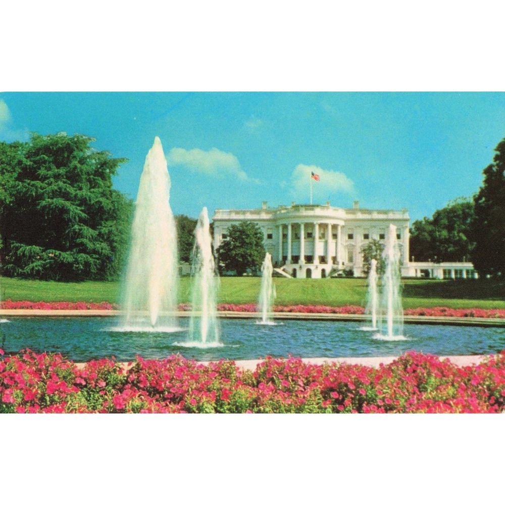 Vintage White House Washington DC Postcard Fountains Prince Lithograph PE-17
